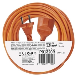 Dvoužilový pohyblivý přívod 20 m / 1 zásuvka / oranžový / PVC / 230 V / 1,5 mm2