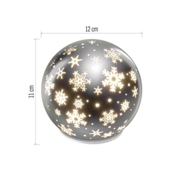 LED vánoční skleněná koule – vločky, 12 cm, 3x AA, vnitřní, teplá bílá, časovač