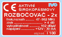 IVO I100 IEC aktivní rozbočovač na 2 TV se zdrojem 12V