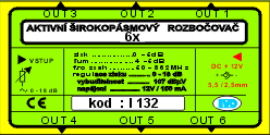 IVO I132F aktivní rozbočovač 6x výstup"F" 10dB zisk + zdroj 12V