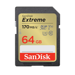 SanDisk Extreme 64GB SDXC Memory Card 170MB/s and 80MB/s, UHS-I, Class 10, U3, V30