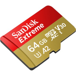 SanDisk Extreme microSDXC 64 GB + SD Adapter 170 MB/s and 80 MB/s A2 C10 V30 UHS-I U3