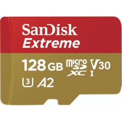 SanDisk Extreme microSDXC 128 GB + SD Adapter 190 MB/s and 90 MB/s A2 C10 V30 UHS-I U3