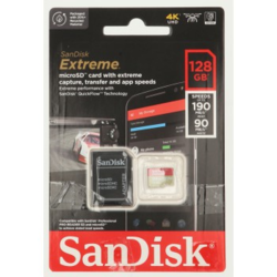 SanDisk Extreme microSDXC 128 GB + SD Adapter 190 MB/s and 90 MB/s A2 C10 V30 UHS-I U3