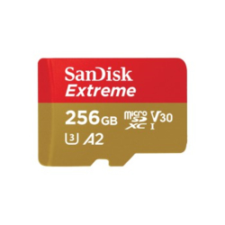 SanDisk Extreme microSDXC 256 GB + SD Adapter 190 MB/s and 130 MB/s Read/Write A2 C10 V30 UHS-I U3