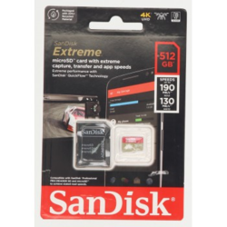 SanDisk Extreme microSDXC 512 GB + SD Adapter 190 MB/s and 130 MB/s  A2 C10 V30 UHS-I U3