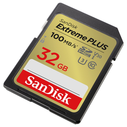 SanDisk Extreme PLUS 32 GB SDHC Memory Card 100 MB/s and 60 MB/s, UHS-I, Class 10, U3, V30