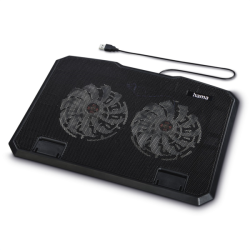Hama chladicí stojan pro notebook Black Metal, 2 ventilátory, naklápěcí, modré podsvícení, tichý