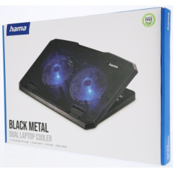 Hama chladicí stojan pro notebook Black Metal, 2 ventilátory, naklápěcí, modré podsvícení, tichý