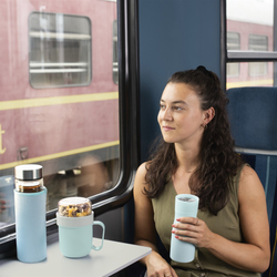 Xavax To Go nádoba na jogurt/müsli/cereálie, 500+200 ml, s ouškem, pastelová modrá/šedá