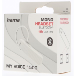 Hama MyVoice1500, Bluetooth headset mono, pro 2 zařízení, Siri, Google Ass., bílý