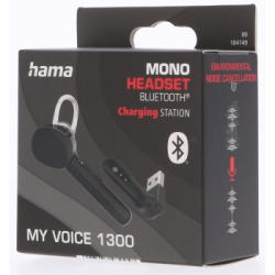 Hama MyVoice1300, Bluetooth headset mono, pro 2 zařízení, Siri, Google Ass., nabíjecí stanice