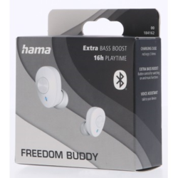 Hama Bluetooth sluchátka Freedom Buddy, špunty, nabíjecí pouzdro, bílá