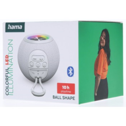 Hama Ball, Bluetooth reproduktor, 5 W, LED podsvícení, AUX-in, USB-A, microSD slot, bílý