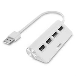 Hama USB hub, 4 porty, USB 2.0, 480 Mbit/s, bílý