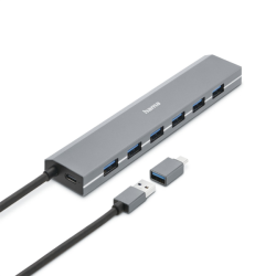 Hama USB hub, 7 portů, USB 3.2, 5 Gb/s, USB-C adaptér, síťový zdroj