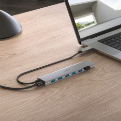Hama USB hub, 7 portů, USB 3.2, 5 Gb/s, USB-C adaptér, síťový zdroj