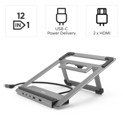 Hama USB-C dokovací stanice a stojan pro notebook Connect2Office Stand, 12 portů