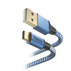 Hama kabel Reflective USB-C 2.0 typ A-C 1,5 m, modrý