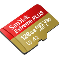 SanDisk Extreme PLUS microSDXC 128 GB + SD Adapter 200 MB/s and 90 MB/s A2 C10 V30 UHS-I U3