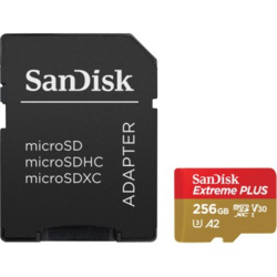 SanDisk Extreme PLUS microSDXC 256 GB + SD Adapter 200 MB/s and 140 MB/s  A2 C10 V30 UHS-I U3