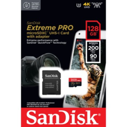 SanDisk Extreme PRO microSDXC 128 GB + SD Adapter 200 MB/s and 90 MB/s  A2 C10 V30 UHS-I U3