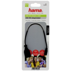 Hama micro USB OTG redukce Flexi-Slim, oboustranný konektor, 15 cm, černá