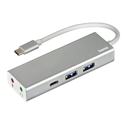 Hama USB-C 3.1 hub Aluminium, 2x USB-A, USB-C, 3,5 mm audio