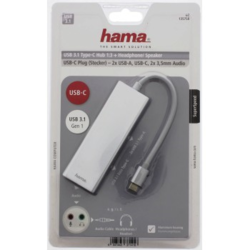 Hama USB-C 3.1 hub Aluminium, 2x USB-A, USB-C, 3,5 mm audio