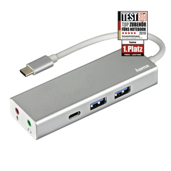 Hama USB-C 3.1 hub Aluminium, 2x USB-A, USB-C, 3,5 mm audio