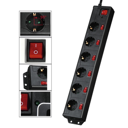 Hama prodlužovací přívod XL s přepěťovou ochranou, 6 zásuvek schuko, 6+1 vypínačů, černá