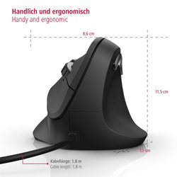 Hama vertikální, ergonomická kabelová myš EMC-500, 6 tlačítek, černá