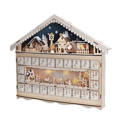 Solight LED adventní kalnedář - horská chata, 10x LED, 50x40cm, 2x AA