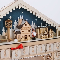 Solight LED adventní kalnedář - horská chata, 10x LED, 50x40cm, 2x AA
