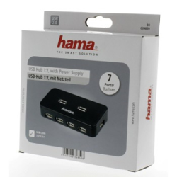 Hama USB Hub 2.0, síťový zdroj, černý, krabička
