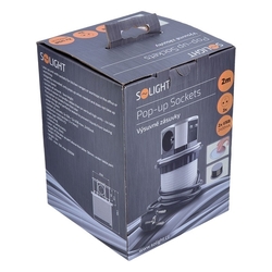 Solight výsuvný blok zásuvek, 3 zásuvky, 2x USB, kruhový tvar nízký,  prodlužovací přívod 1,5m, 3 x 1mm2, stříbrný