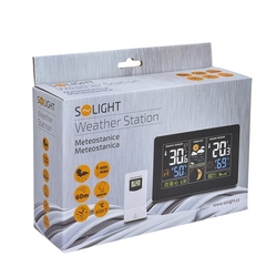 Solight meteostanice, extra velký barevný LCD, teplota, vlhkost, tlak, RCC, USb nabíjení, černá