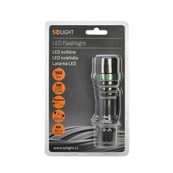 Solight kovová svítilna, 3W CREE LED, černá, fokus, 3x AAA