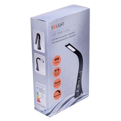 Solight LED stolní lampička s displayem, 6W, 4100K, kůže, černá
