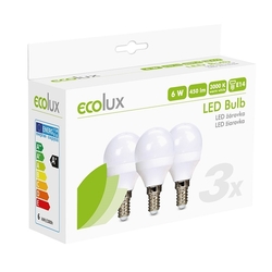 ECOLUX LED žárovka 3-pack , miniglobe, 6W, E14, 3000K, 450lm, 3ks