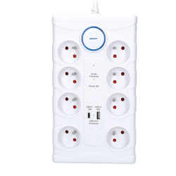Solight přepěťová ochrana, 8z, USB A+C 3.4A, 2m, bílá