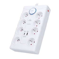 Solight přepěťová ochrana, 8z, USB A+C 3.4A, 2m, bílá