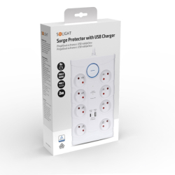 Solight přepěťová ochrana, 8z, USB A+C 3.4A, 2m, bílá