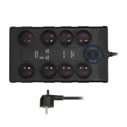 Solight přepěťová ochrana, 8z, USB A+C 3.4A, 2m, černá