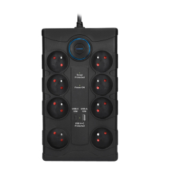 Solight přepěťová ochrana, 8z, USB A+C 3.4A, 2m, černá