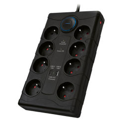 Solight přepěťová ochrana, 8z, USB A+C 3.4A, 2m, černá