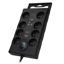 Solight přepěťová ochrana, 8z, USB A+C 3.4A, 2m, černá