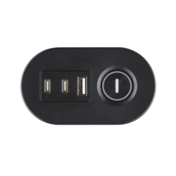 Solight 3z + USB A+C blok zásuvek na stůl, 2m, černý, USB 20W PD