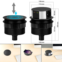 Solight 3z + USB A+C 20W PD, Wireless 10W, výsuvný blok zásuvek, 2m,  černý
