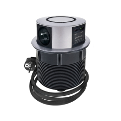 Solight 3z + USB A+C 20W PD, Wireless 10W, výsuvný blok zásuvek, 2m,  stříbrný